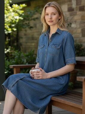 Vintage 90s Lauren Jeans Co Ralph Lauren Denim Dress Button-Down Size M